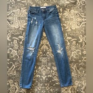 Kancan Mid Rise Distressed Skinny Jeans